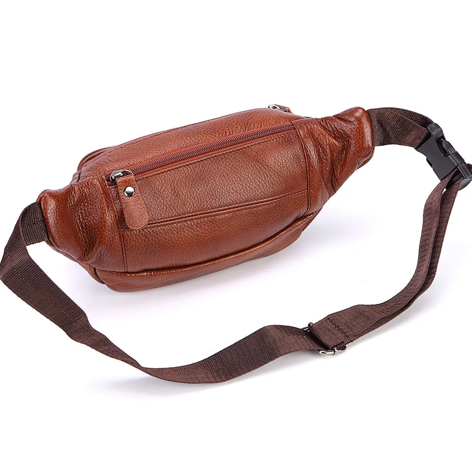 Fashion Men Genuine Leather Fanny Bag for Phone Pouch Male Leather Messenger Bags Brand Fanny Pack Male Travel Waist Bag Men