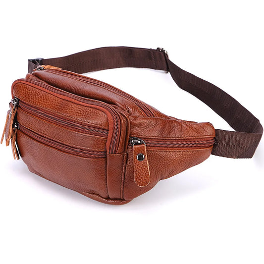 Fashion Men Genuine Leather Fanny Bag for Phone Pouch Male Leather Messenger Bags Brand Fanny Pack Male Travel Waist Bag Men