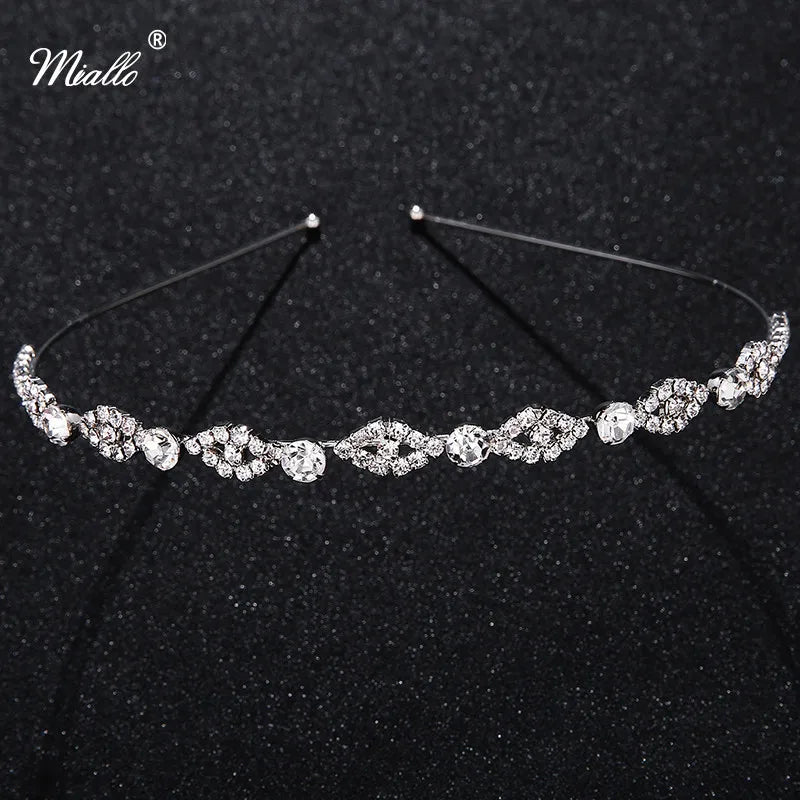 Miallo Bridal Wedding Crystal Hair Headband Rhinestone Crown Pageant Silver Color Sterling Women Girls Party Tiara Rim for Hair