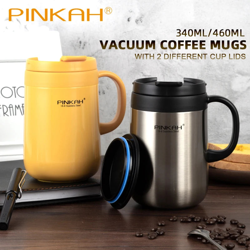 PINKAH 340&460ml Coffee Mug 304 Stainless Steel Thermos Mugs With Handle With Lid Insulated Tea mug Vacuum Cup Office Thermos